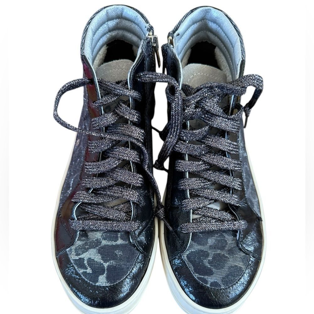 P448 SKATE HIGH TOP LEOPARD PRINT TEXTILE / LEATHER SNEAKERS SIZE 38 IN BLACK